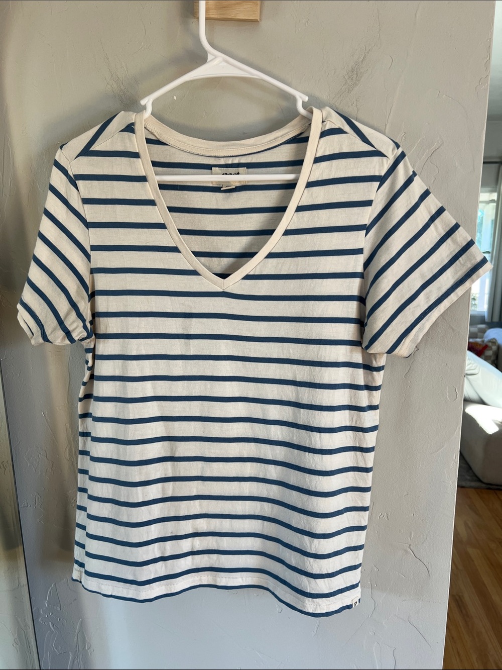 Pact Striped V-Neck Tee - Navy & White
